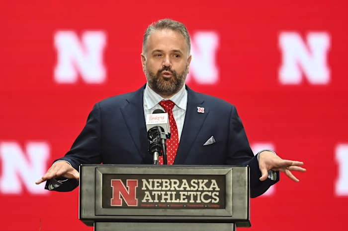 Nebraska Cornhuskers head coach Matt Rhule speaks at the introductory press conference at the Hawks Championship Center on the University of Nebraska-Lincoln campus